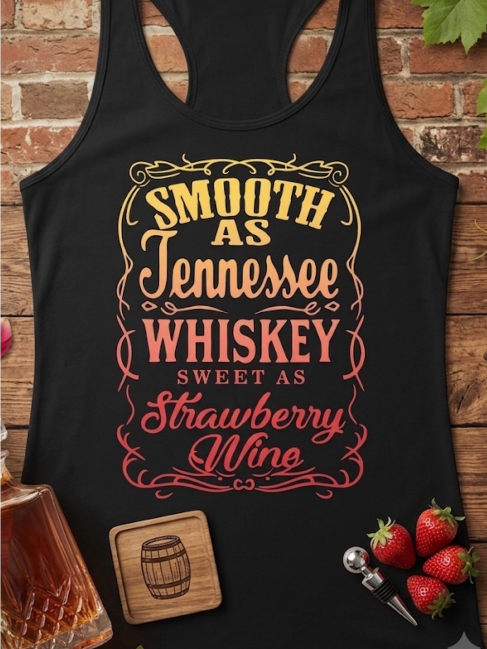 Smooth as Tennessee Whiskey Strawberry Wine Black Tank